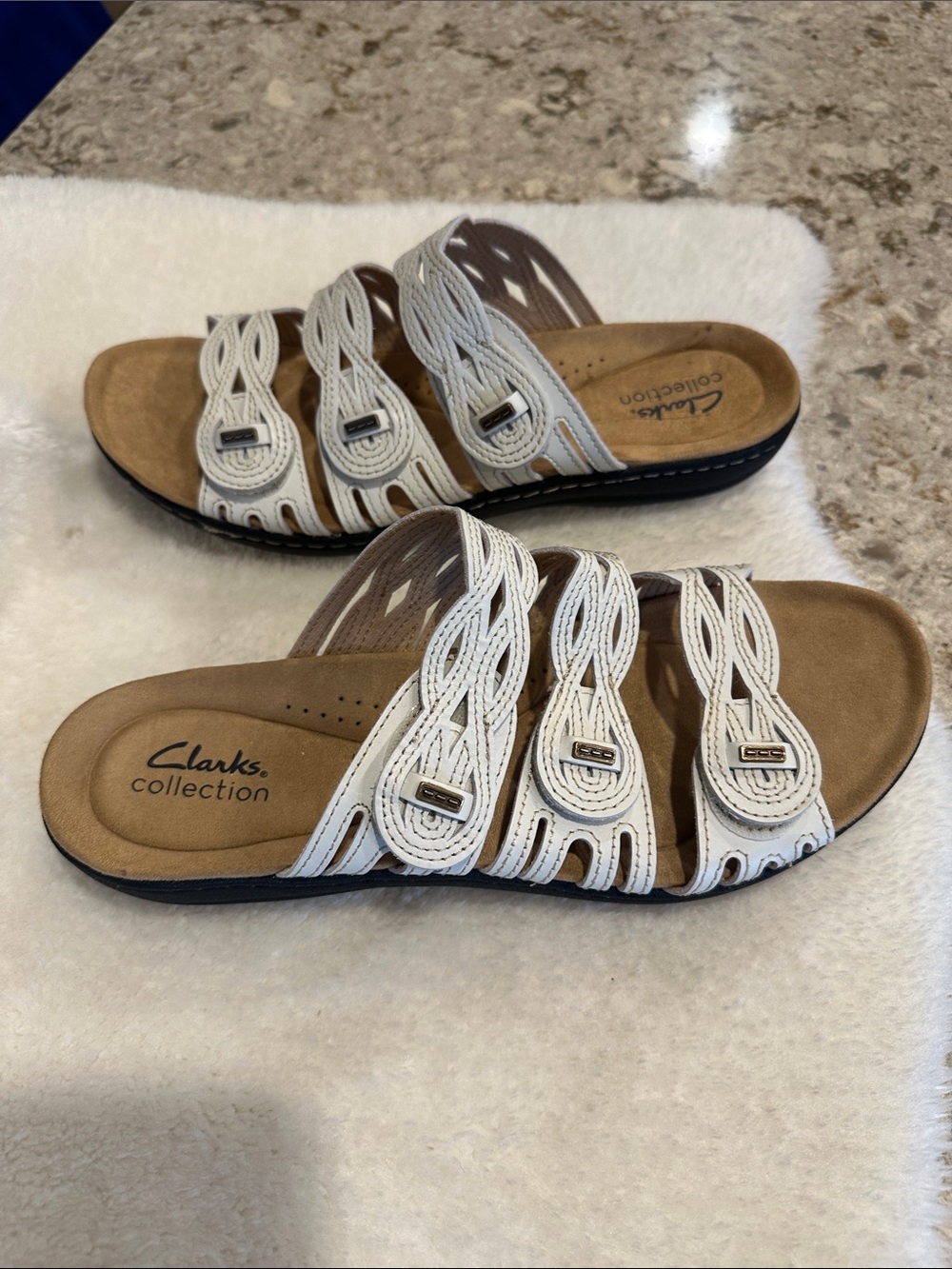 Nwob. White Braided Triple-Strap Slide Sandals